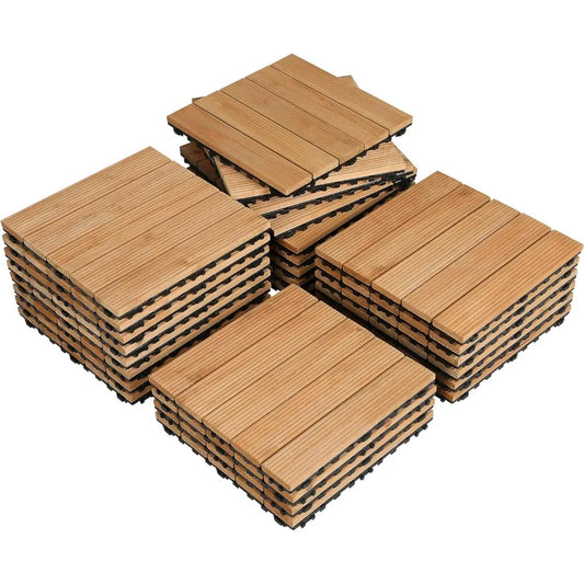 27PCS Interlocking Patio Deck Tiles Outdoor Flooring for Garden Poolside Fir Wood Indoor Natural Wood, Garden Floor Boards