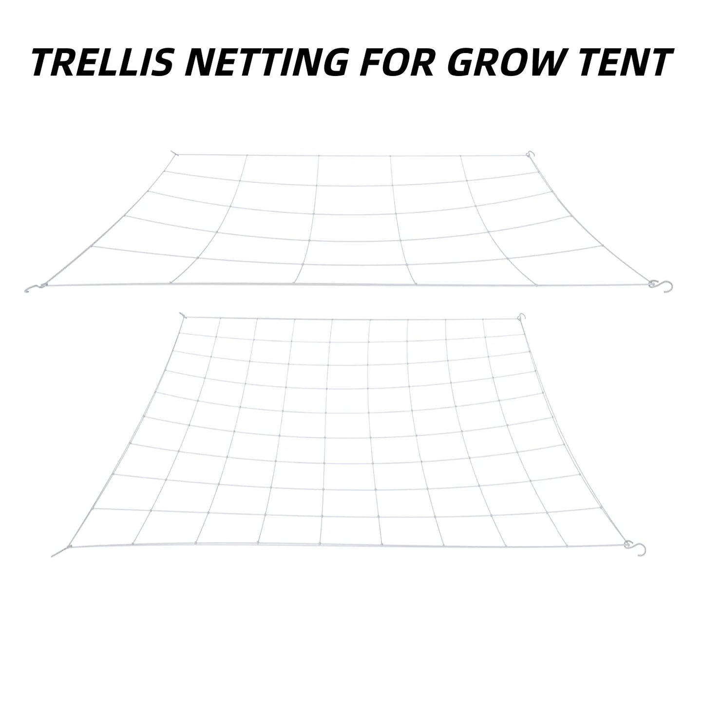 4'' Mesh Grow Tent Trellis Netting, Heavy-Duty Elastic Plant Net with Steel Hooks, Flexible Hydroponics Support for Horticulture