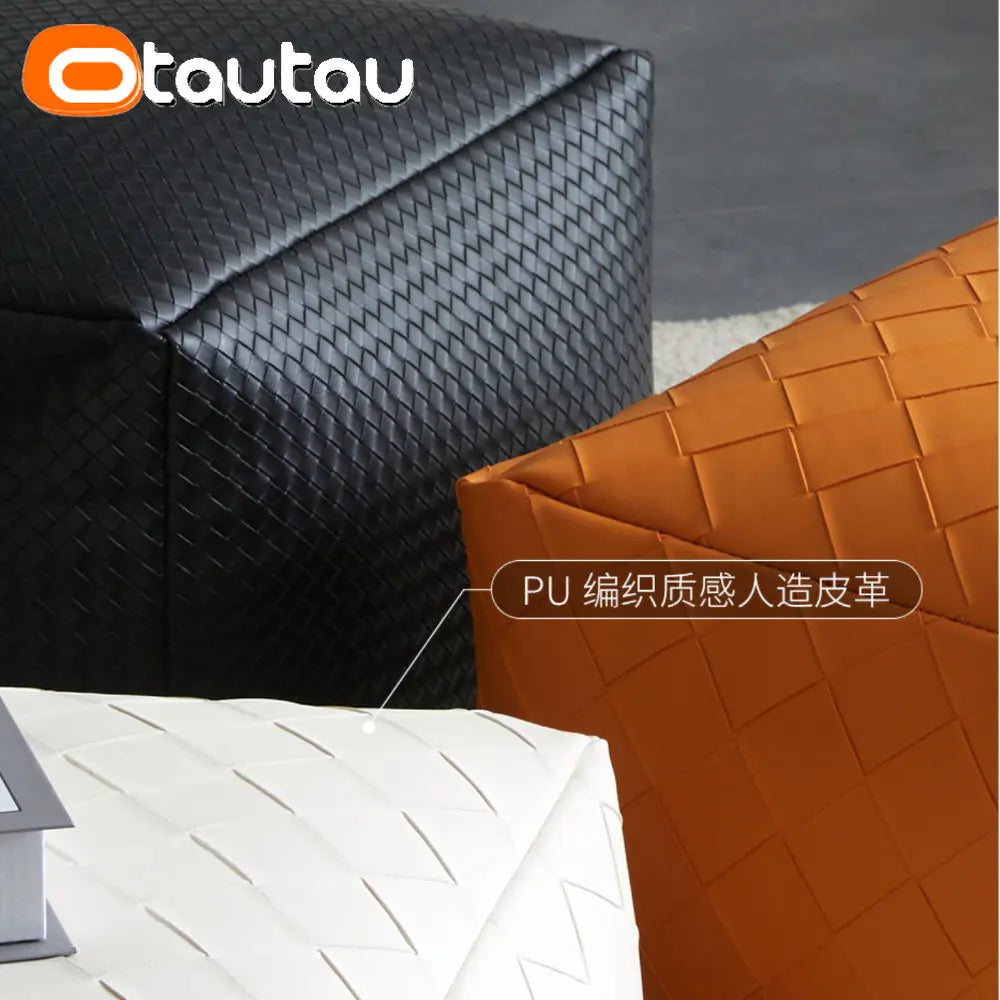 OTAUTAU Faux Leather Square Plaid Pouf Ottoman Stool Door Side Footrest Footstool Floor Seat Beanbag Futon with Filler JD012