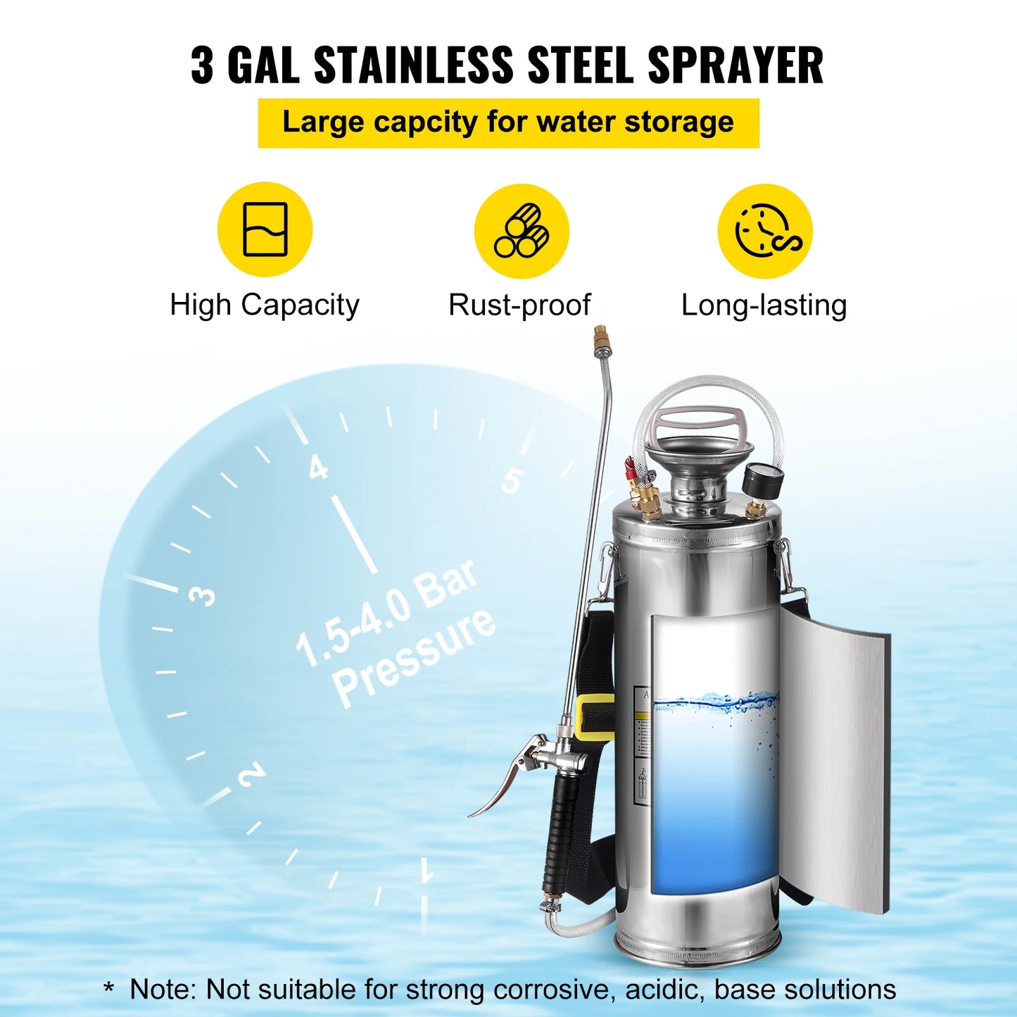 SucceBuy 4-12L Hand Powered Sprayer Stainless Steel Watering Spraying Atomizer Pump Home Ground Garden Cleaning Sprayer