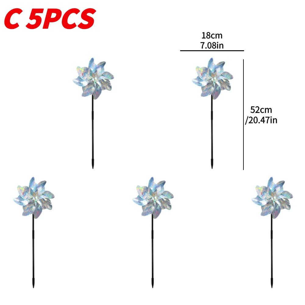 5/10PCS Bird Repeller Reflective Windmill Pinwheel Bird-Scaring Windmill Spinner for Garden Lawn Yard Decor and Keep Birds Away