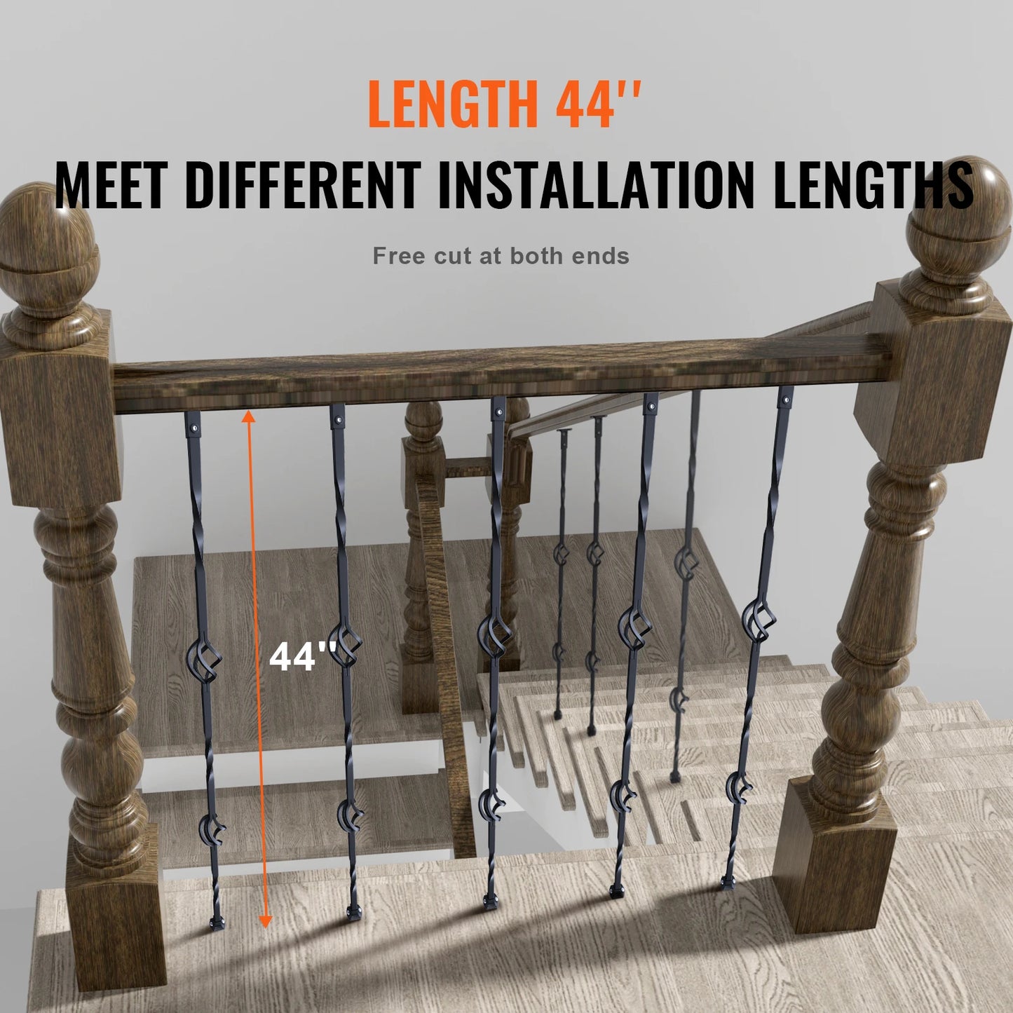 VEVOR Staircase Metal Balusters Galvanized Steel Decorative Banister Spindles with Hollow Baskets Spiral Stair with Shoes Screws
