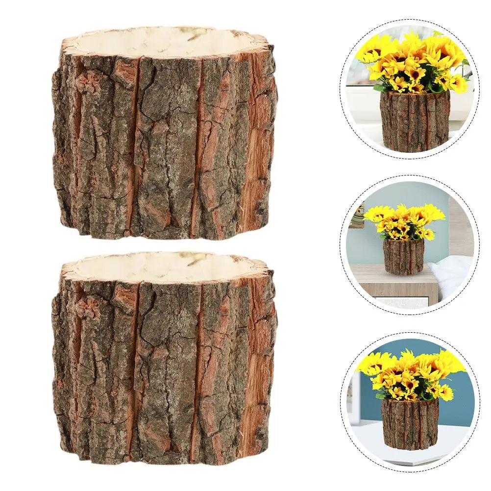 2 Pcs Flower Bucket Planter Log Holder Tree Stump Wood Decor Plant Pots Barrel Planter Garden Supplies Wooden Vase Rustic