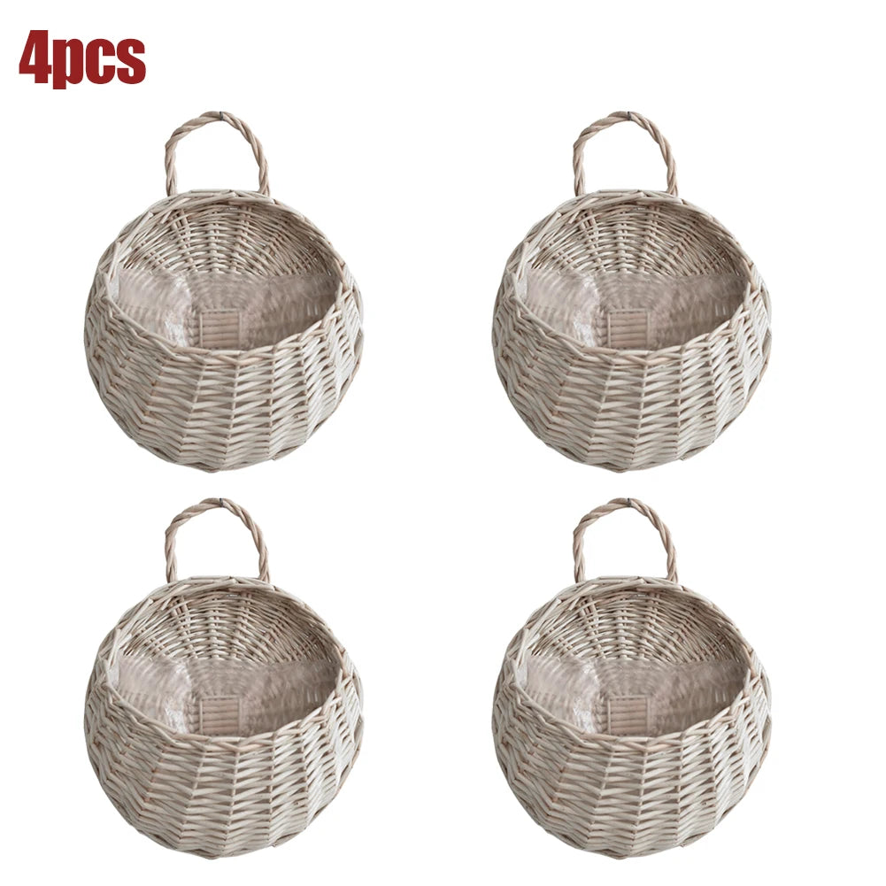 2/4/8/10pcs Wall Hanging Handmade Wicker Rattan Flower Basket Green Vine Pot Planter Hanging Vase Wall Plant Basket For Garden