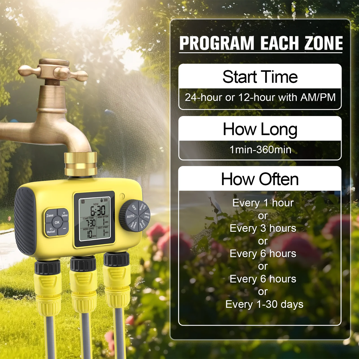 Insoma 3-Outlet Automatic Water Timer Garden Irrigation Watering System Independent Control Sprinkler Programmer Tools