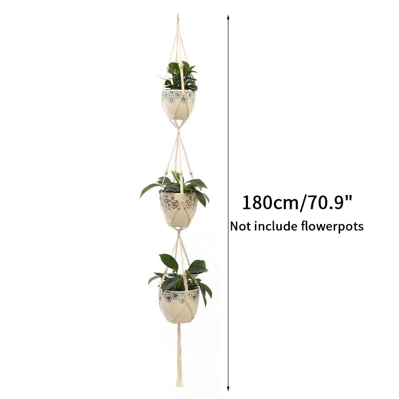 Gardening Green Plant Hanging Basket Cotton Rope Hanger Flower Pot Handmade Macrame Pot Pocket Wall Boho Courtyard Home Decor