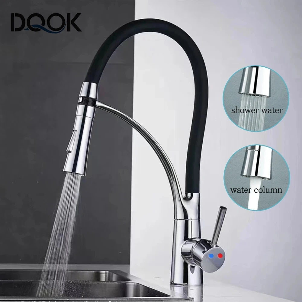 DQOK Silica Gel Nose Any Direction Rotating Kitchen Faucet Cold and Hot Black Water Mixer Pink Single Handle Kitchen Tap