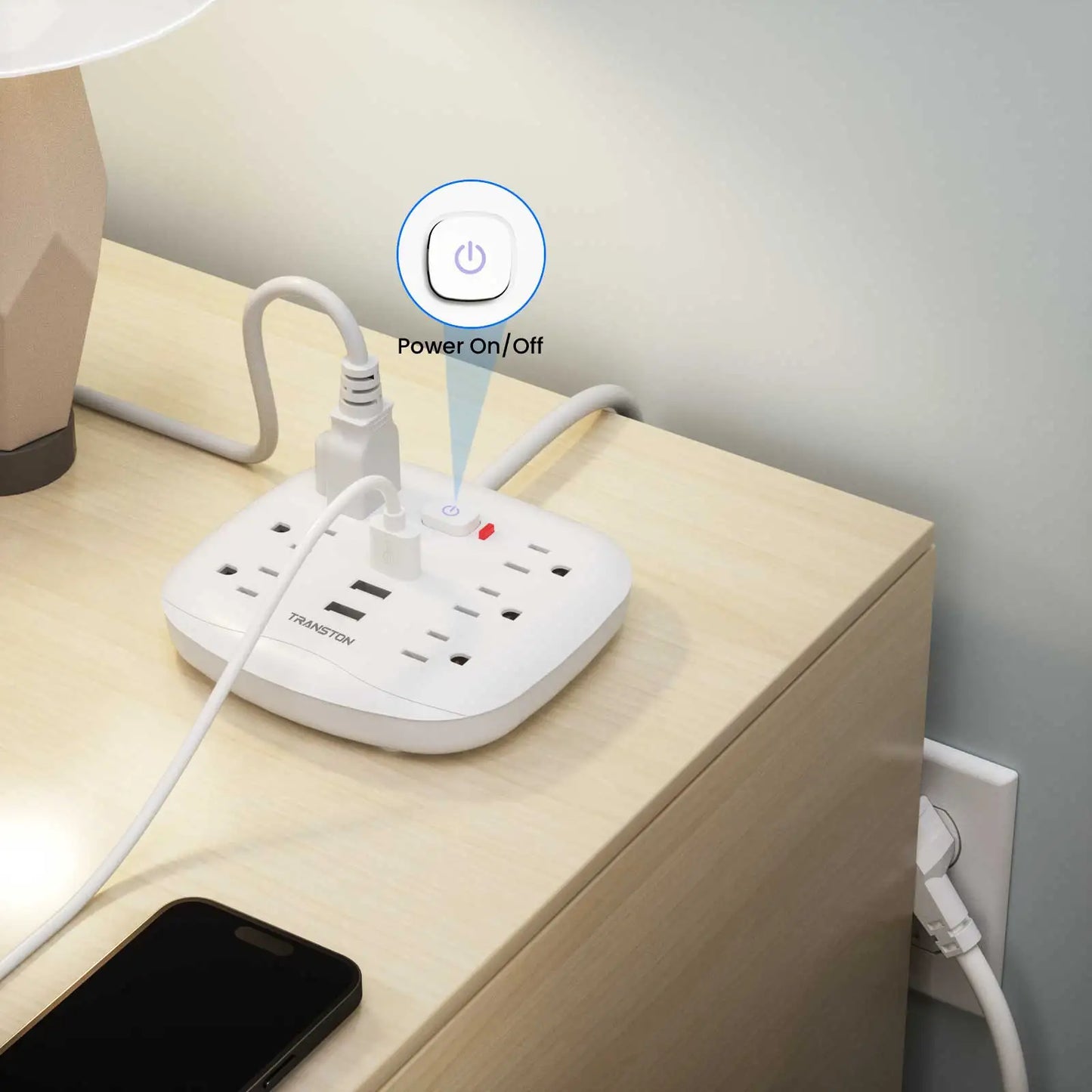 TRANSTON Power Outlet with Surge Protector, 6 power strip 3 USB Ports,