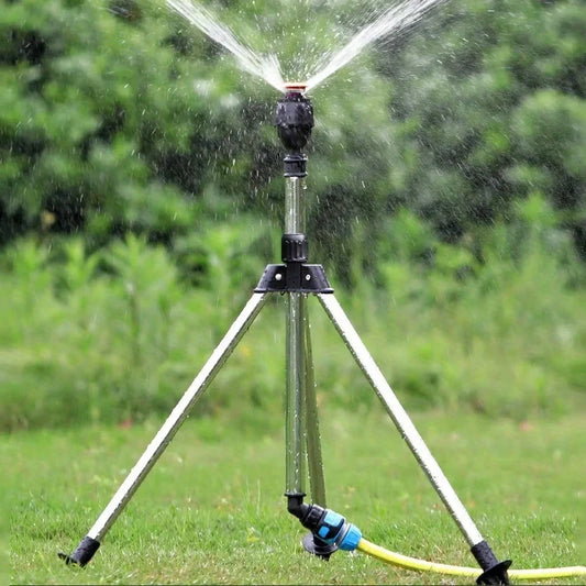 360 Rotary Irrigation Sprinkler Head with Tripod Telescopic Support Automatic Rotating Sprayer Garden Lawn Watering Sprinkler