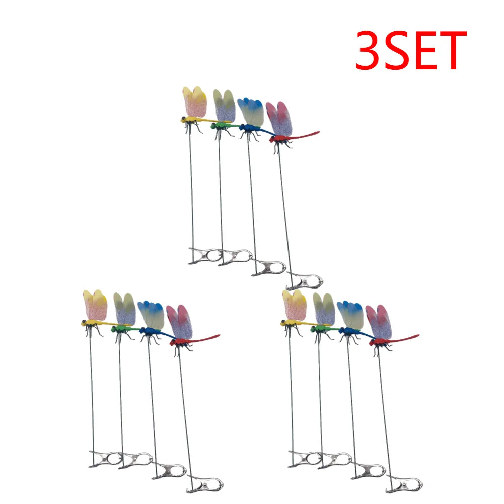 4/8/32Pcs Simulation 3D Dragonfly Clip Lifelike Outdoor Decor Realistic Bug Deterrents Fake Dragonfly Garden Decorative Clip