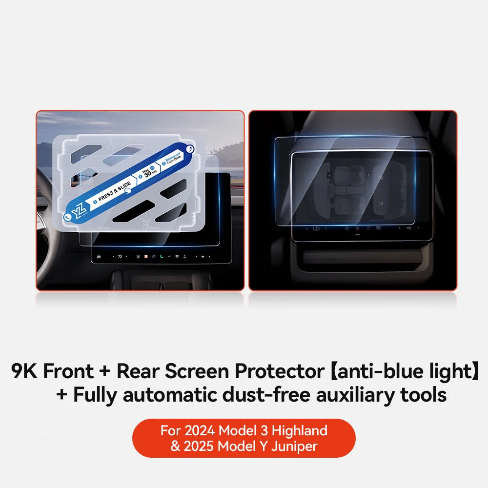 YZ Tempered Glass Film Protector For Tesla Model Y Juniper Model 3 Highland 2024 2025 Rear Row Center Control Screen Protective