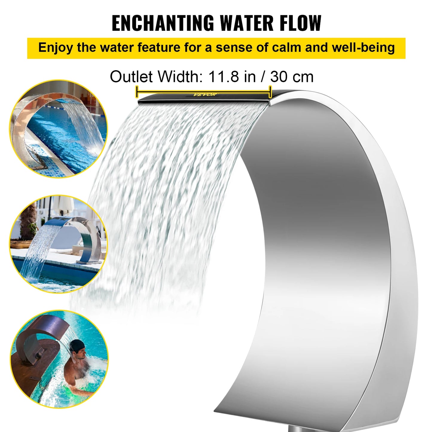 VEVOR 60x30cm/40x20cm Pool Fountain Waterfall Stainless Steel Fountain Pond Garden Swimming Feature Decorative Hardware Faucet