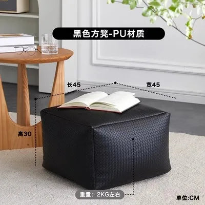OTAUTAU Faux Leather Square Plaid Pouf Ottoman Stool Door Side Footrest Footstool Floor Seat Beanbag Futon with Filler JD012