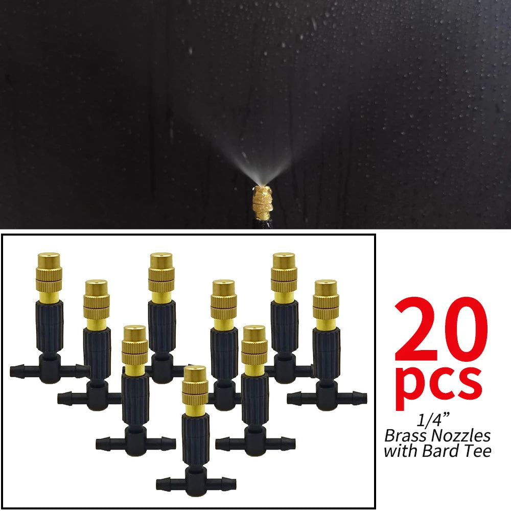 5M-30M Outdoor Misting Cooling System Garden Irrigation Watering 1/4'' Brass Atomizer Nozzles 4/7mm Hose for Patio Greenhouse