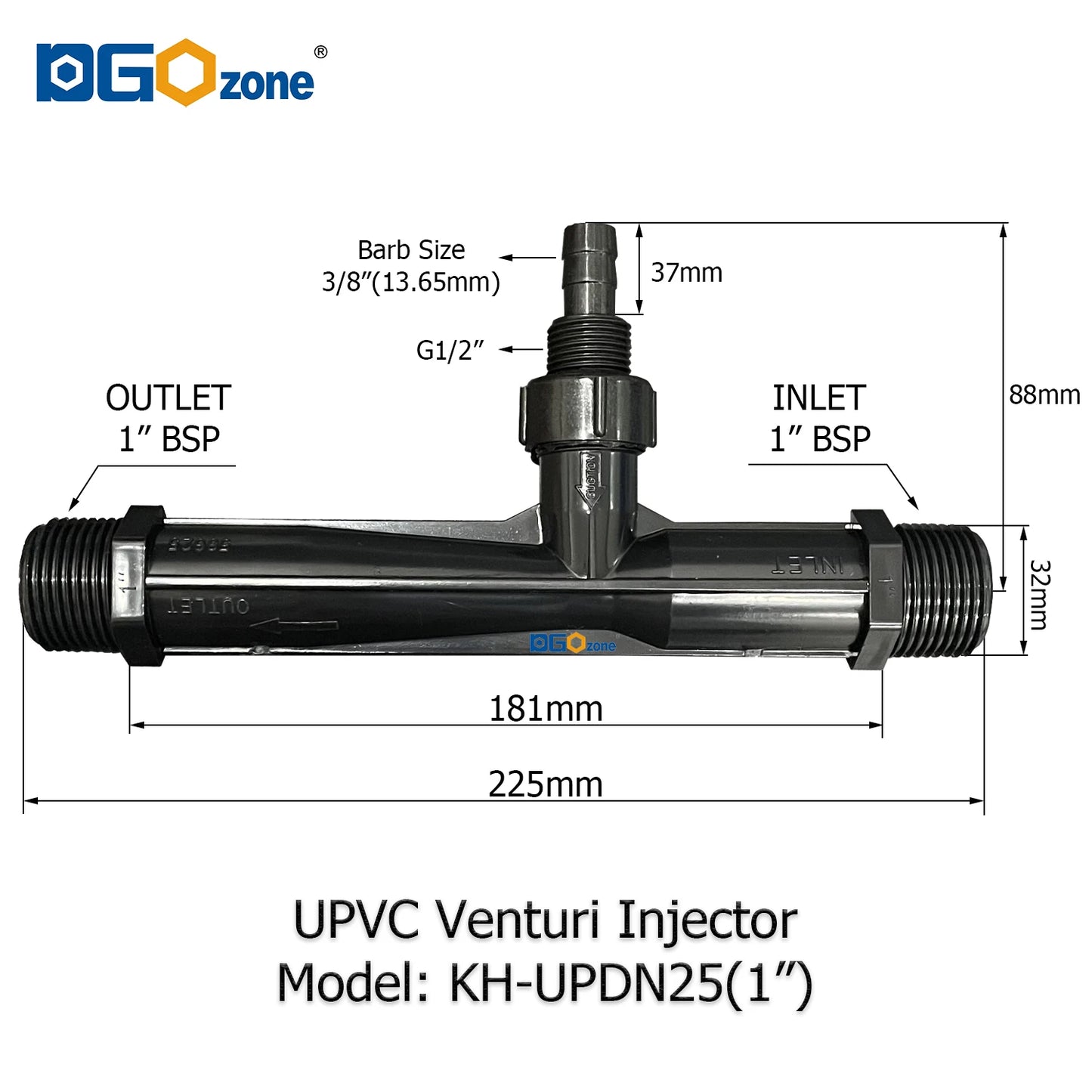 UPVC Venturi Injector for Mixing Liquid Venturi with Valve BSP thread 1/2" 3/4" 1" 1.25" 1.5" 2" DGOzone