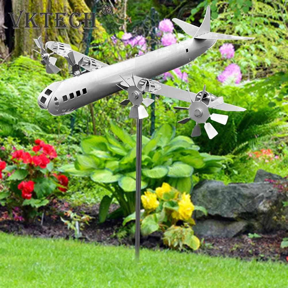 Metal Spinner Aircraft Windmill Handmade Wind Spinner Wind Energy Sculpture Airplane Wind Spinners for Outdoor Decor Garden Yard