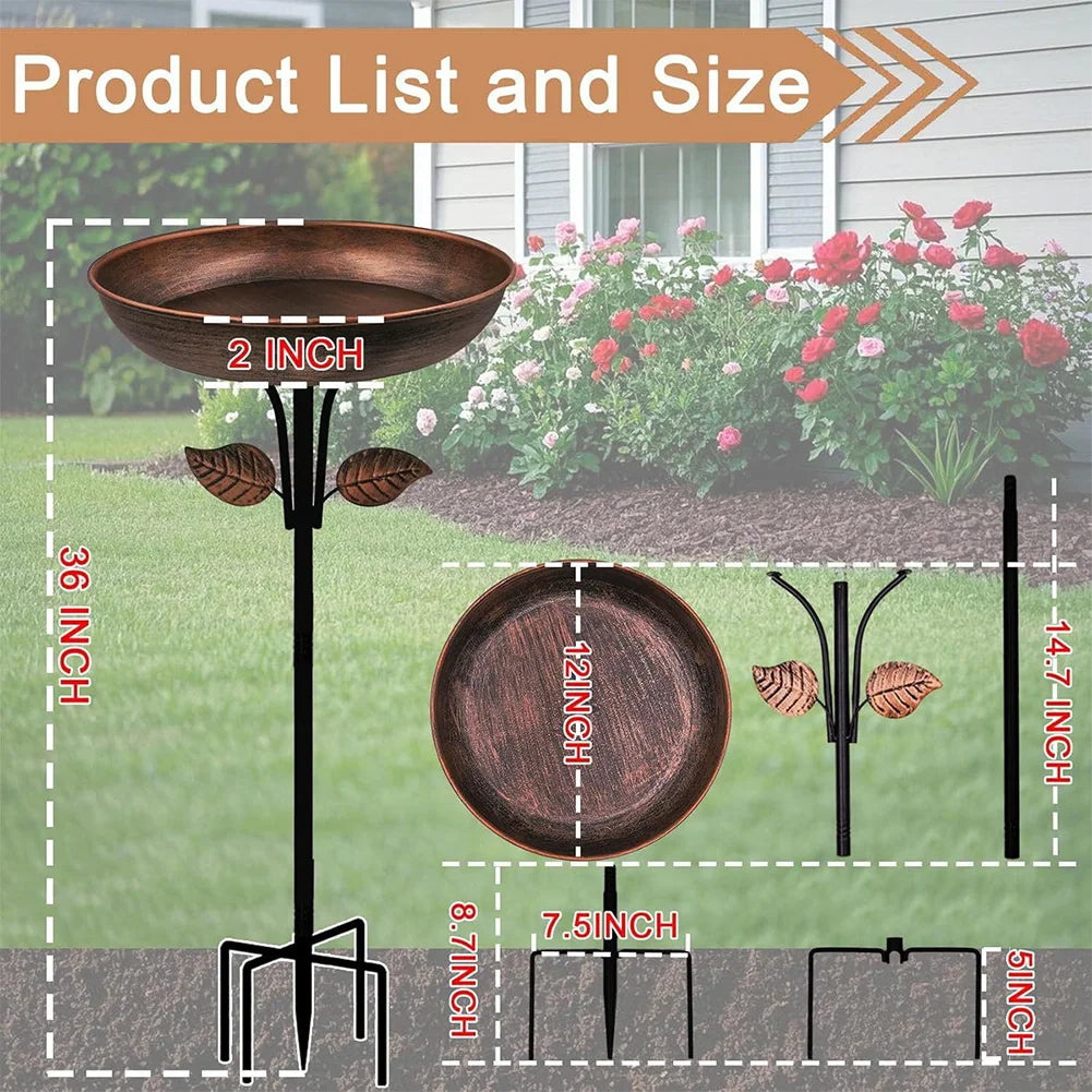 Removable 13 Inch Dia Bowl Metal Bird Bath with Metal Stake Easy To Clean Birdbath Bird Feeder Bowl for Garden Yard Lawn Decor