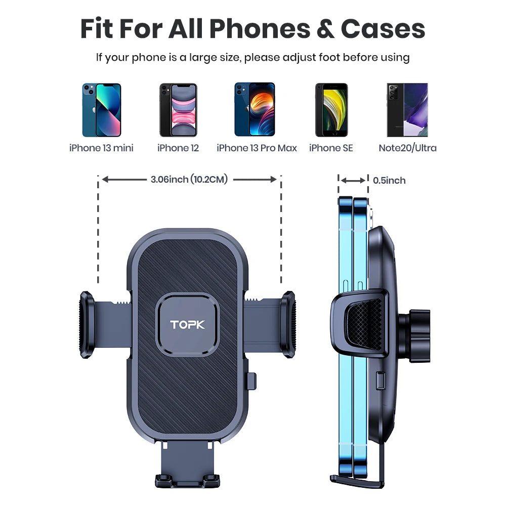 TOPK Universal Car Phone Holder Dashboard Mount for iPhone Android 360