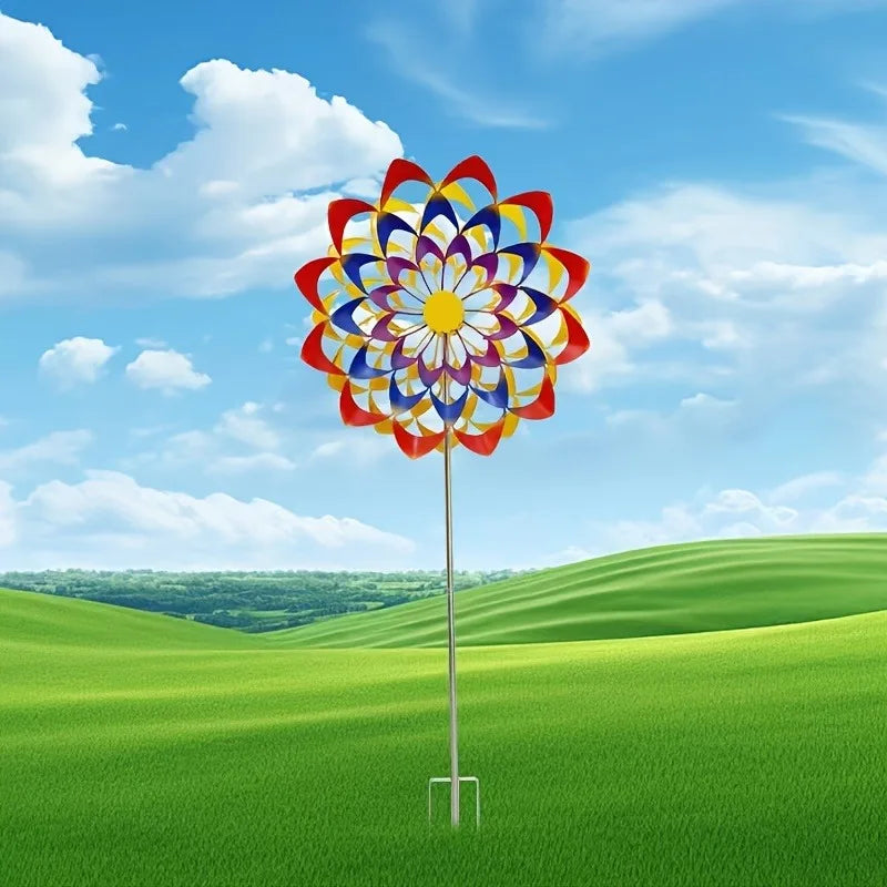 1pcs Rainbow Metal Windmill Cast Iron Garden Stake Lawn & Yard Decor Weathervone Outdoor Wind Spinner for Garden Decoration