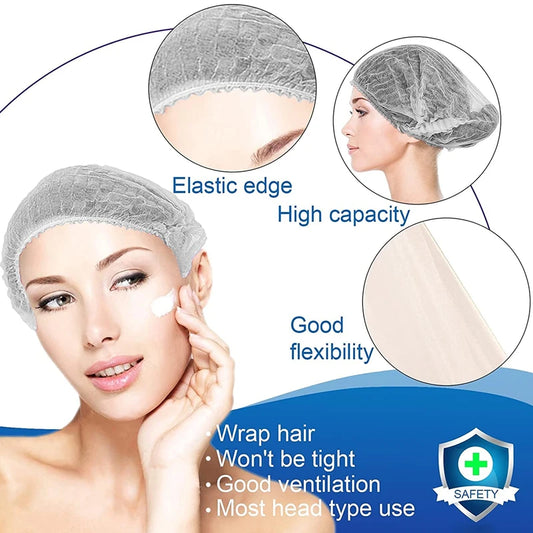 100 PCS Disposable Mop Mob Bouffant Caps 21 inch Non-Woven Clip Hair Head Cover Net for Beauty Food Salon Cooking Hairnets Caps