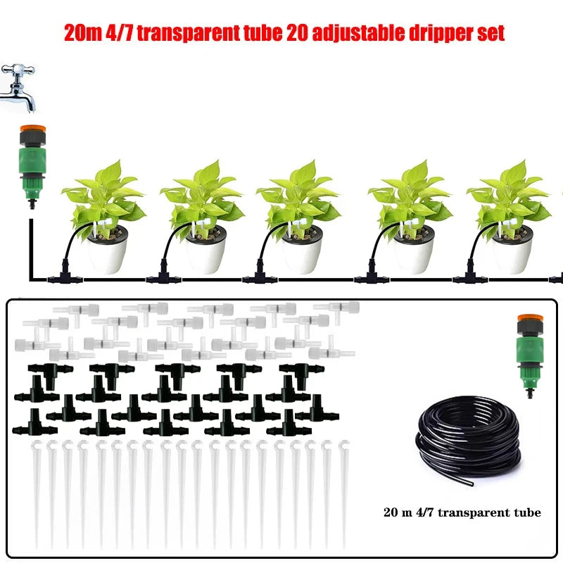 5-20m Garden Drip Irrigation Kit with Regulating valve Potted Plant Watering Device 4/7mm Hose Watering Micro Dripper Greenhouse