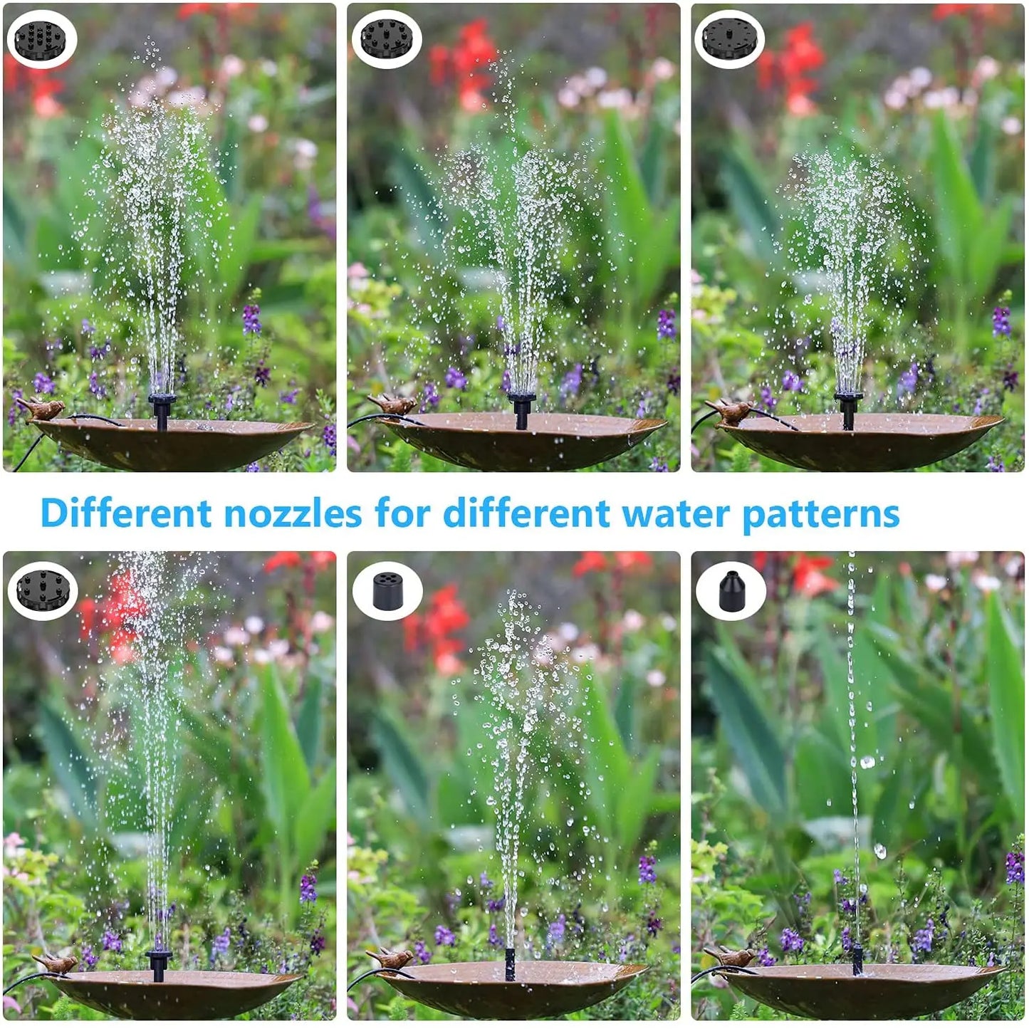 Solar Fountain Pump Panel Powered Water Kits Aquarium Pond Lawn Low Noise Outdoor Bird Bath Garden Decor with 6Nozzles