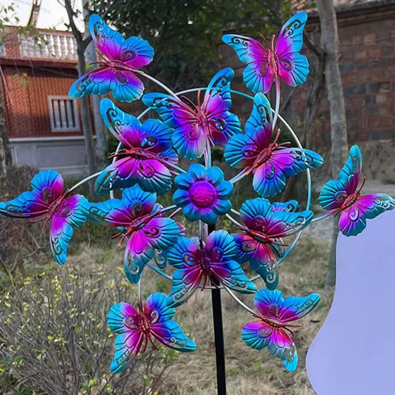 Butterfly Wind Spinner Metal Wind Spinners Outdoor Pinwheel Decor Sculpture Butterfly Design Chimes with Stake for Porch