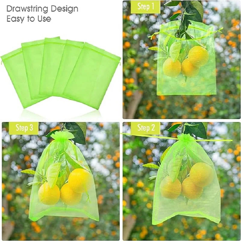 100pcs Fruit Protection Net Bags Pest Control Anti-Bird Netting Strawberry Mesh Bag Vegetable Netting Cover Gardening Tool