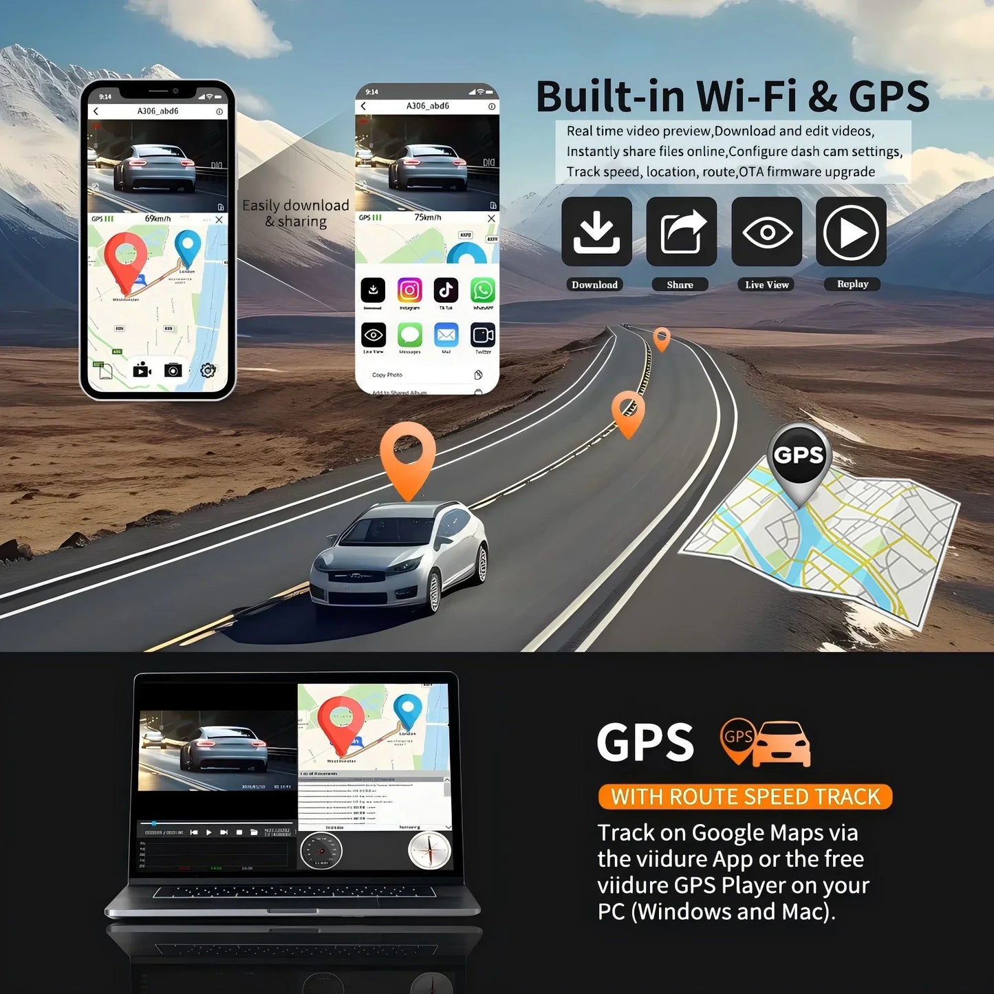Car Dash Cam 4 Channel Black Box With GPS WIFI FHD 1080P Front Driving