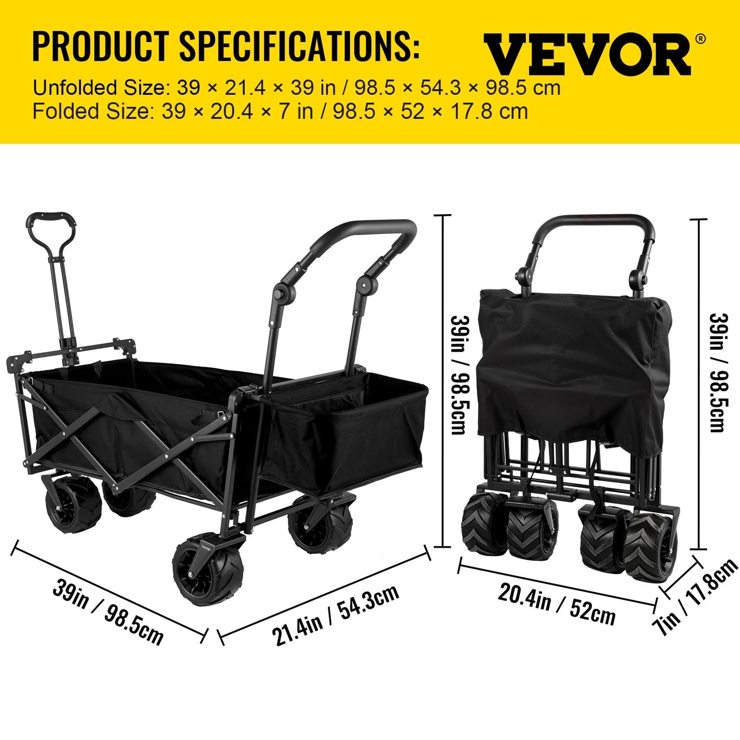 SucceBuy Folding Wagon Cart Adjustable Handle Bar Removable Canopy Oxford Cloth Collapsible Shopping Outdoor Camping Beach Cart