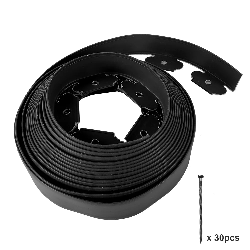 16.4ft Flexible Plastic Lawn Edging with Ground Anchors Garden Grass Lawn Edge Border Fence Path Outdoor Garden Decor
