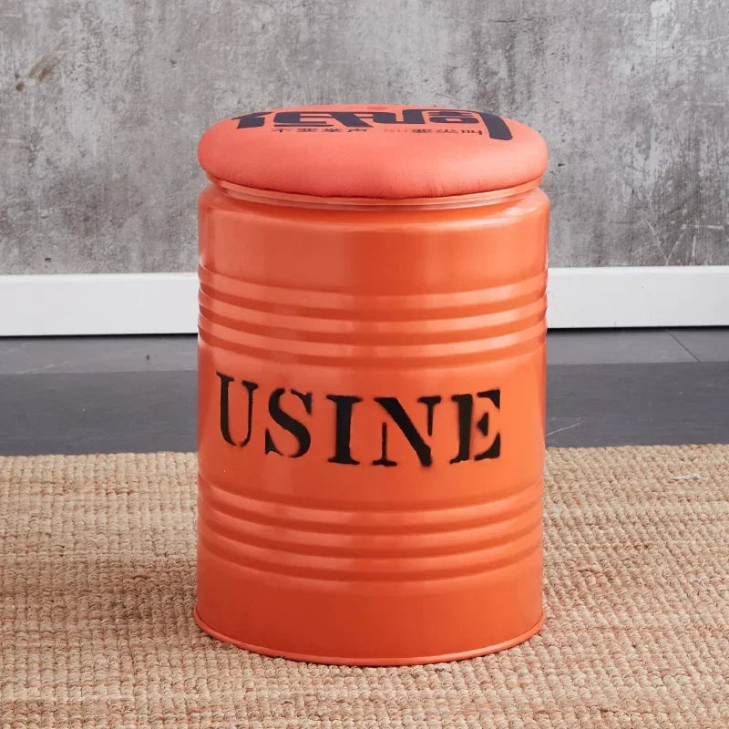 Paint Bucket Stool, Iron Art, Creative Storage Seat, Commercial Retro Low Stool, Bars, Shopping Malls Oil