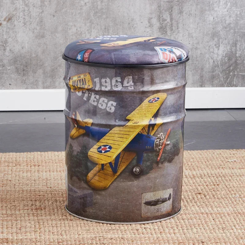 Paint Bucket Stool, Iron Art, Creative Storage Seat, Commercial Retro Low Stool, Bars, Shopping Malls Oil