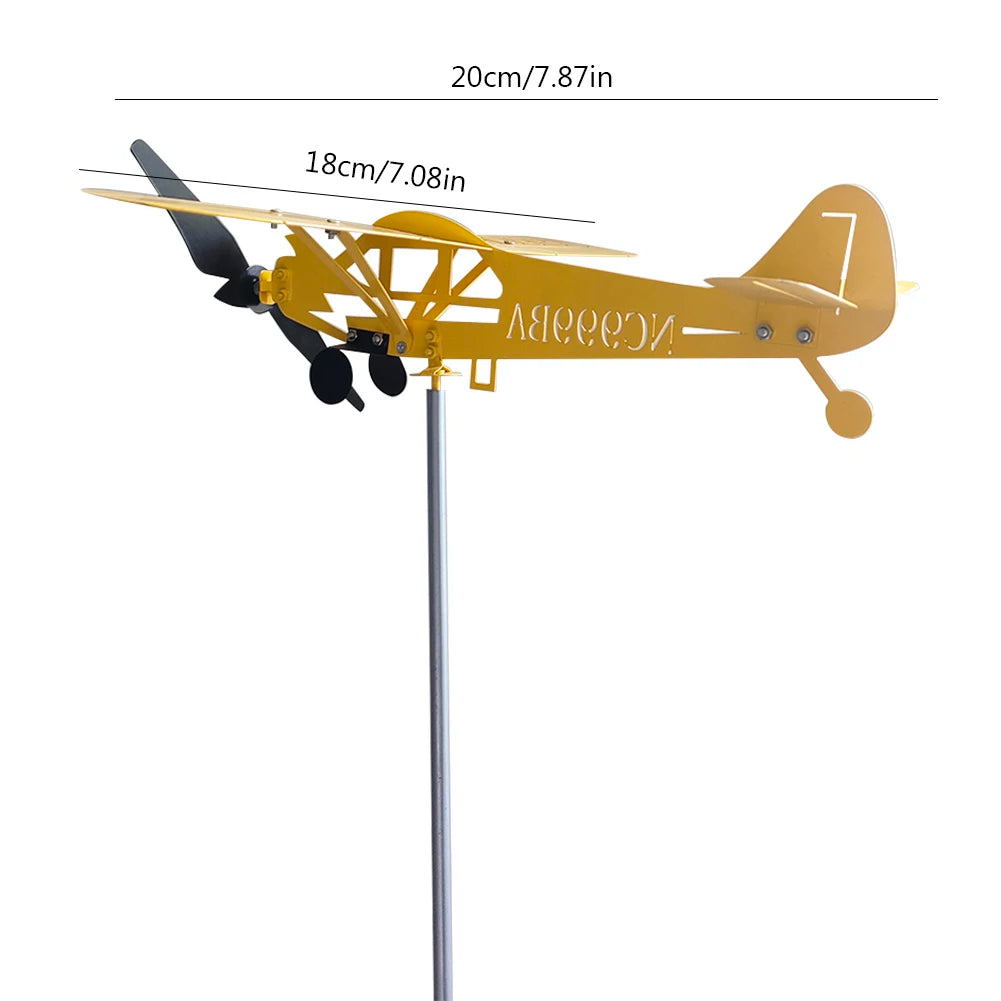 3D Piper J3 Cub Wind Spinner Plane Metal Airplane Weather Vane Outdoor Roof Wind Direction Indicator WeatherVane Garden Decor
