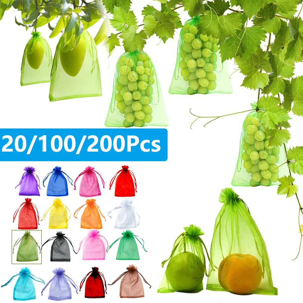 20-100PCS Vegetable Grapes Fruit Grow Bags Fruit Protection Bags Garden Anti-Bird Netting Mesh Bag Strawberry Bags Garden Tools