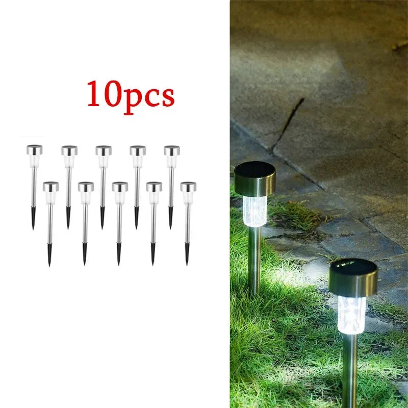 Fairy Light Solar Powered Lamp Outdoor Yard Lawn Decoration 10PCS Stainless Steel Solar Garden Light Lanter Landscape Lighting