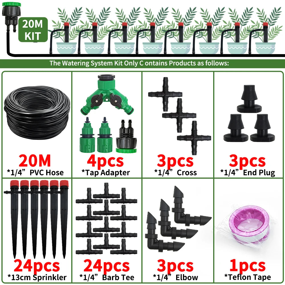 Garden Drip Irrigation Automatic Watering System Kit 1/4'' 13CM Sprinkler for Bonsai Pot Plant Flower Vegetable Greenhouse