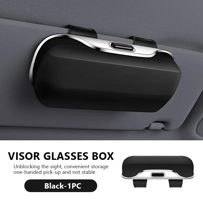 SEAMETAL Car Glasses Box Portable Press Switch Sunglasses Holder Support Driver Goggle Case Car Sun Visor Eyeglasses Storage Box