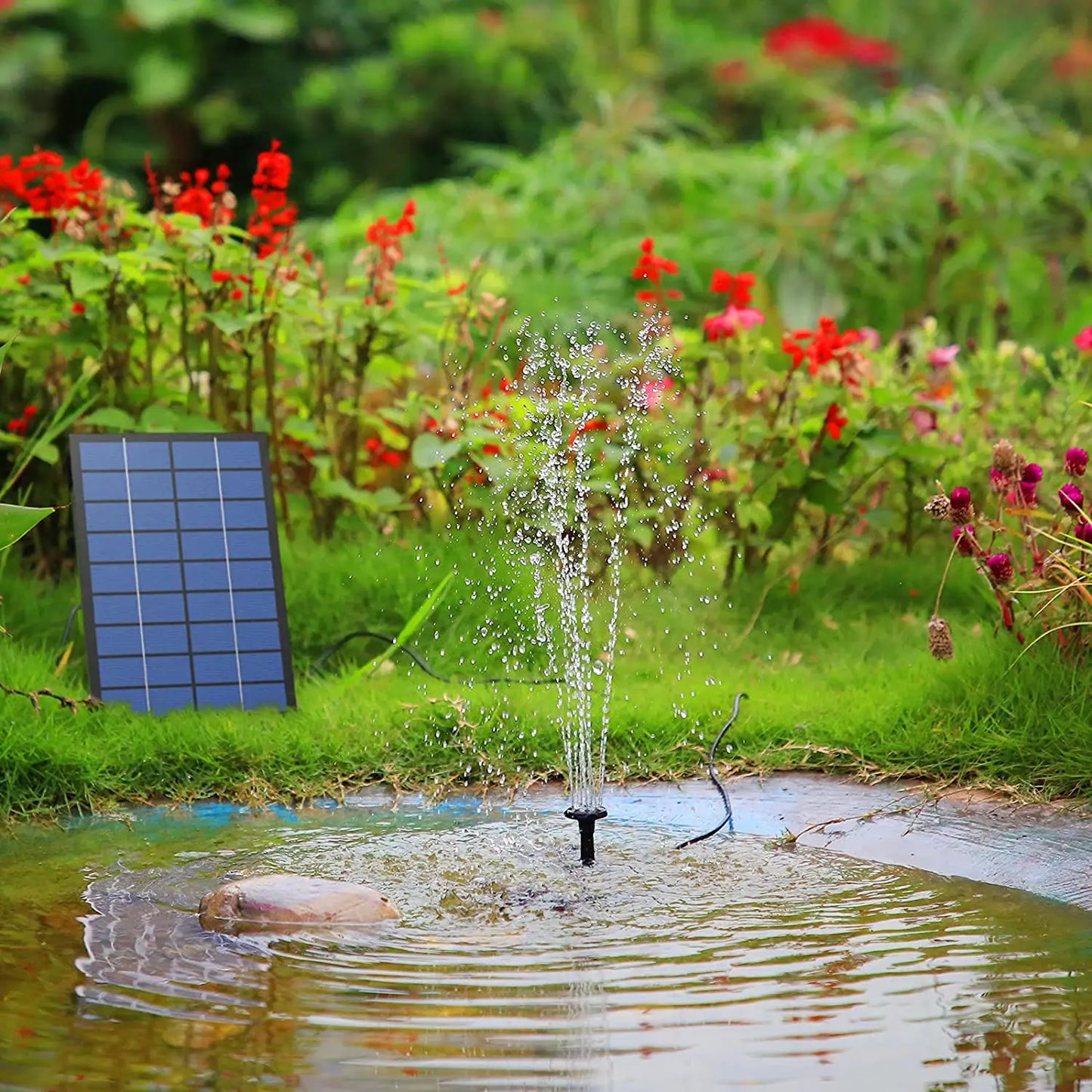 Solar Fountain Pump Panel Powered Water Kits Aquarium Pond Lawn Low Noise Outdoor Bird Bath Garden Decor with 6Nozzles