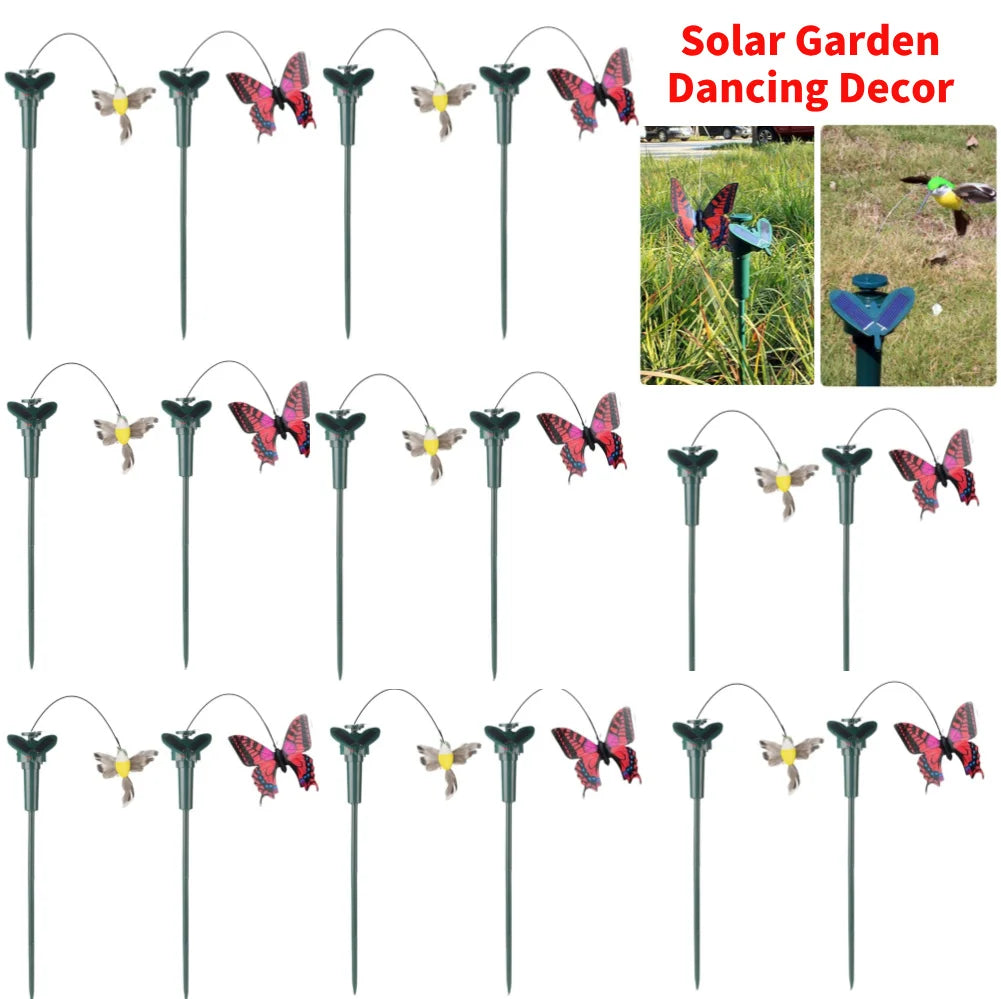 5-1PC Solar Powered Flying Wobble Butterfly Bird Garden Animal Fluttering Butterfly Dancing Ornaments Outdoor Decor Lawn Decor