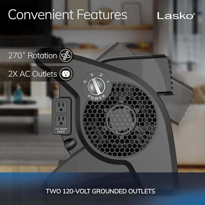 Lasko 15" High Velocity Utility Fan - 375 CFM Pivoting Blower with 3 Speeds & Outlets | AlluCanFind