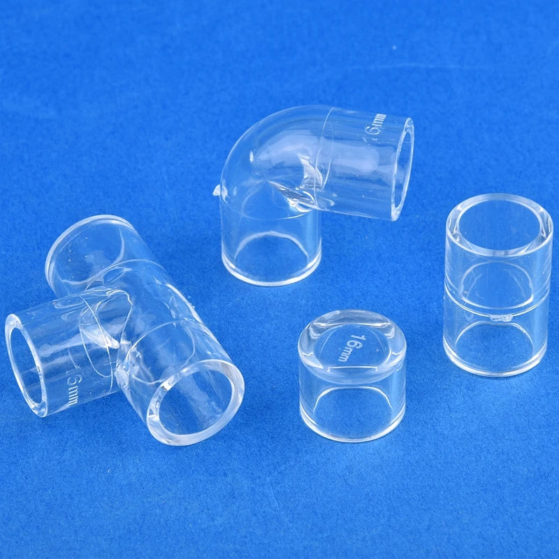 16mm Clear Acrylic Pipe Aquarium Fish Tank 90° Elbow Tee End Plug Connector Plexiglass Water Supply Tube Fittings DIY Connector