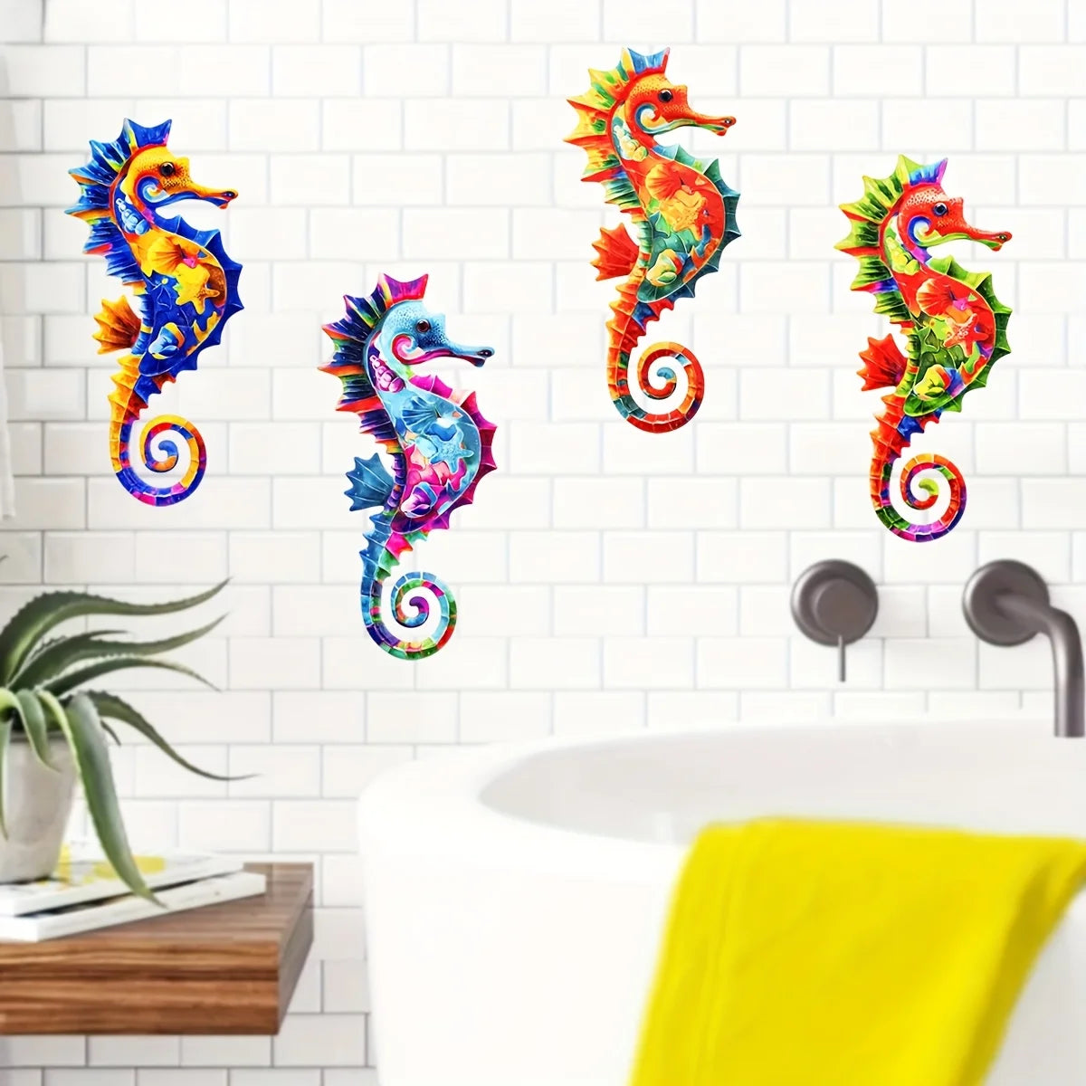 Eye-catching Metal Ocean Seahorse Wall Decor Hanging Wall Outdoor Garden Sculpture Statue Home Yard Pool Bathroom Living Room