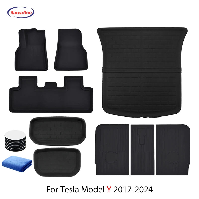 NovaAcc For Tesla Floor Mats Model Y 2017-2024 Model 3 2021 to 2024 Highland All Weather Trunk Mats Floor Liner Car Accessories