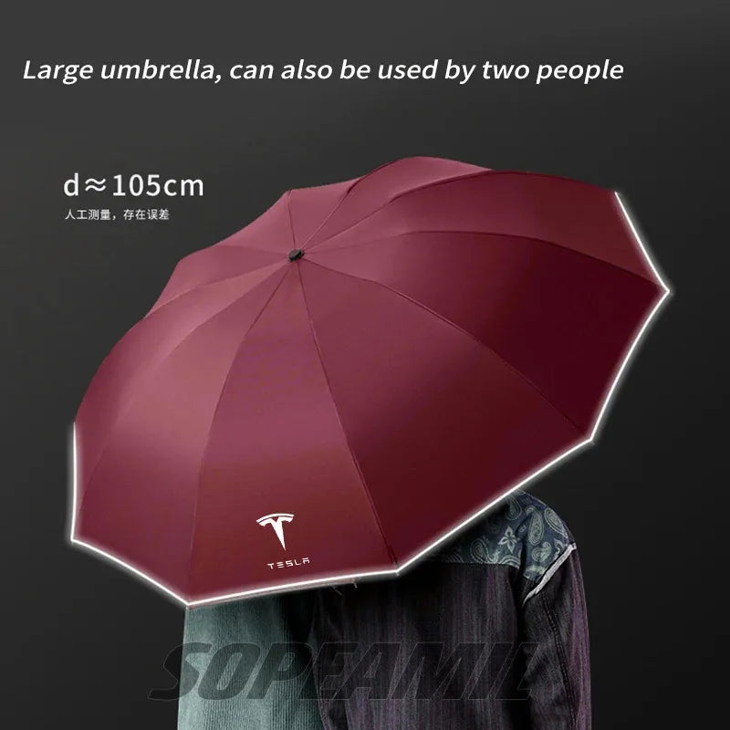 Car Led Light Automatic Folding Windproof Sunshade Umbrella For Tesla Model 3 Model Y Model S Model X Cybertruck Beast Roadster