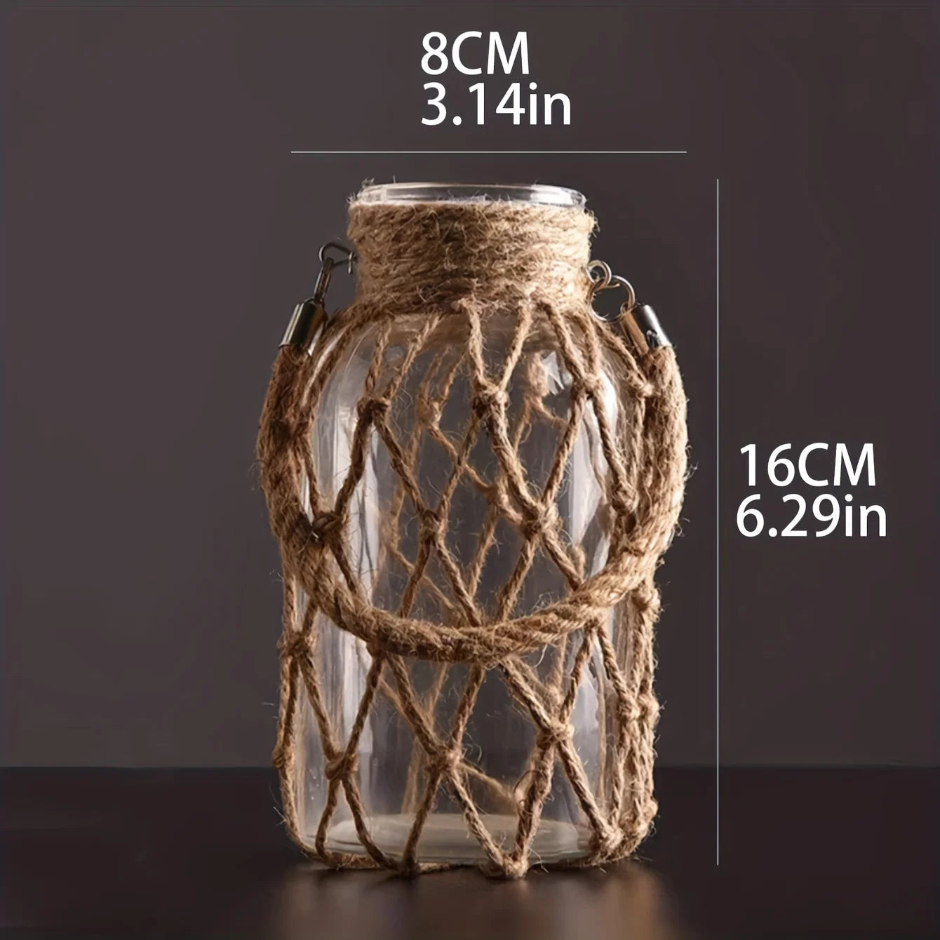 Boho-Chic Handwoven Mesh Glass Vase - Portable, Transparent with Solid Pattern for Home Decor & Hydroponics