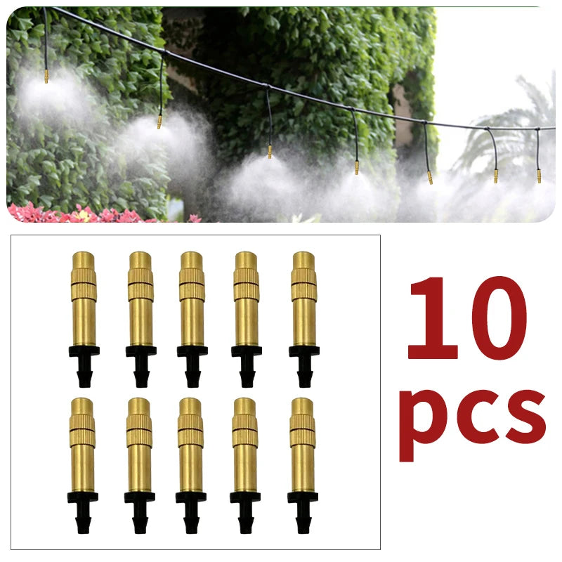 10-30M Outdoor Misting Cooling System 4/7PVC Garden Irrigation Watering Adjustable 1/4'' Brass Atomizer Nozzles Micro Sprinklers