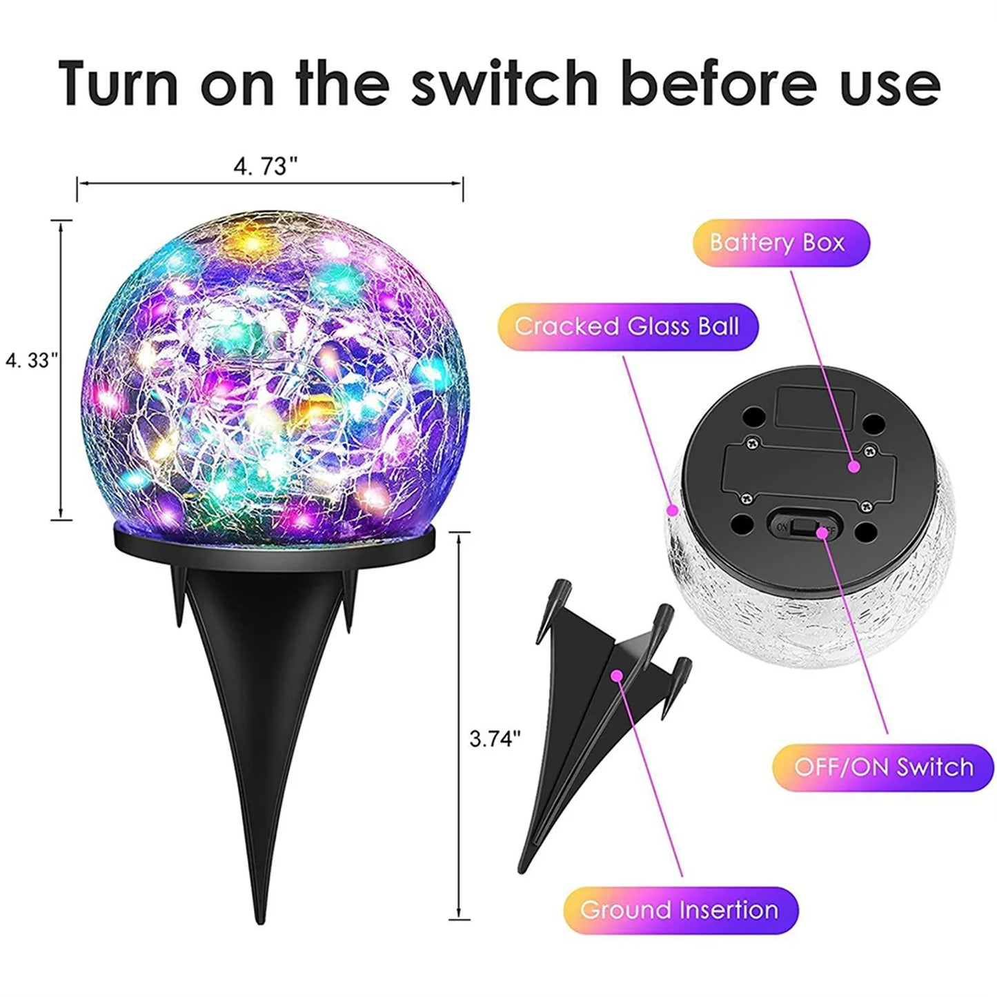 Outdoor Solar Garden Light Round Cracked Glass Lamp Waterproof Landscape Decor Ball Light for Villa Walkway Path Yard Holiday