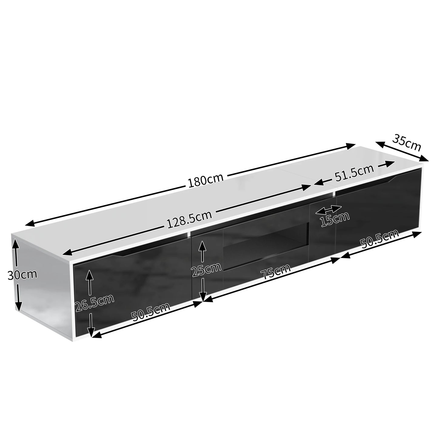 Anajqaqia TV Cabinet, High GlossTV Stands, Modern TV Cabinet with Color Changing LED Lighting and Storage Space, 180×30×35 cm