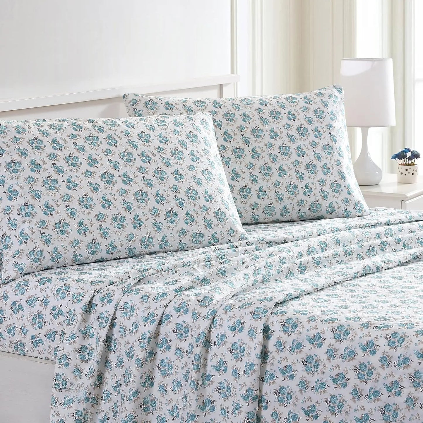 4-Piece Bedding Sheets & Pillowcase Set, Printed Extra Soft Deep Pocket Up To 16 Inch Mattress Forever Roses, Bedding Set